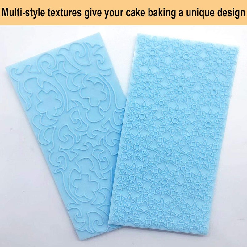 Markeny 6 Pack Fondant Impression Mat Set Cake Decor Mold Set-Embossed Tree Bark/Flower/Cobblestone Texture Design Sugarcraft Decor Tool for Chocolate Cupcake Topper Wedding Cake(Blue) - Image 4